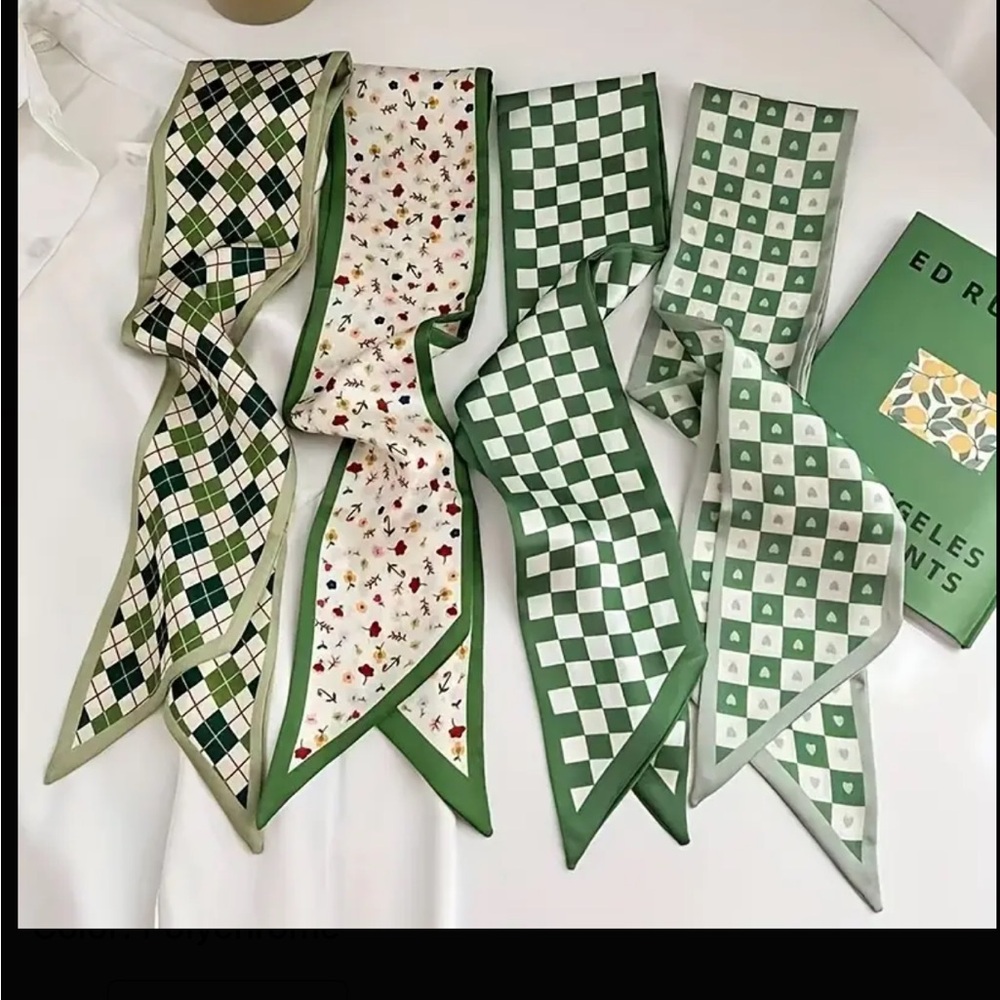 Green and White Patterned Scarves